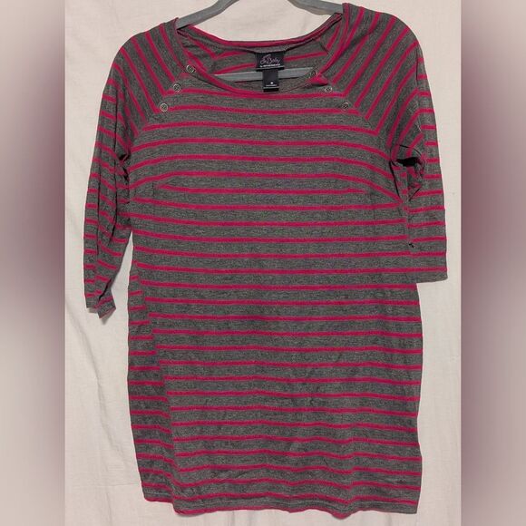 Motherhood Tops - Motherhood Gray and Pink Striped Top